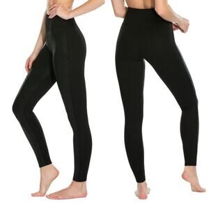 ASSETS BY SPANX Faux Leather Front Mixed Leggings Pants Tights Black Stretch